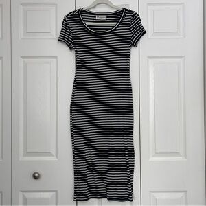 No Boundaries Black and White Striped Midi Dress